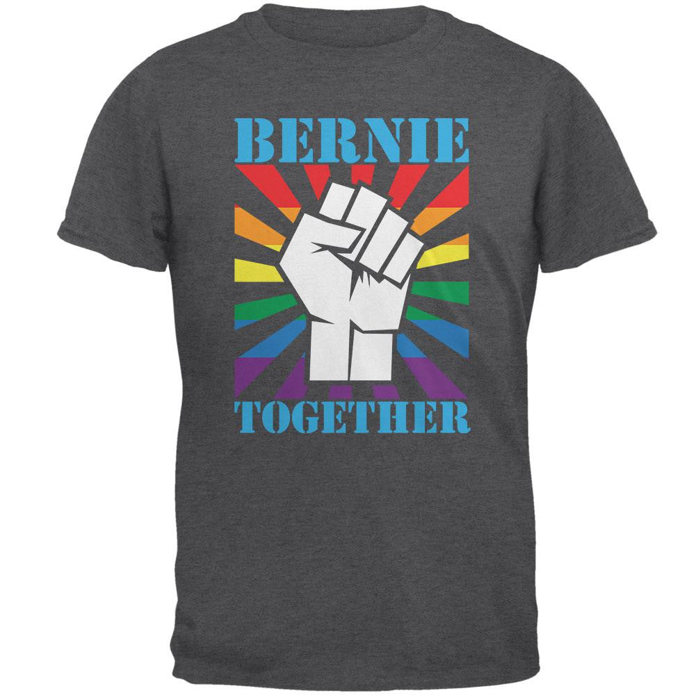 Election Bernie Sanders Together Raised Fist LGBT Dark Heather Adult T-Shirt Men's T-Shirts Old Glory 2XL Grey 