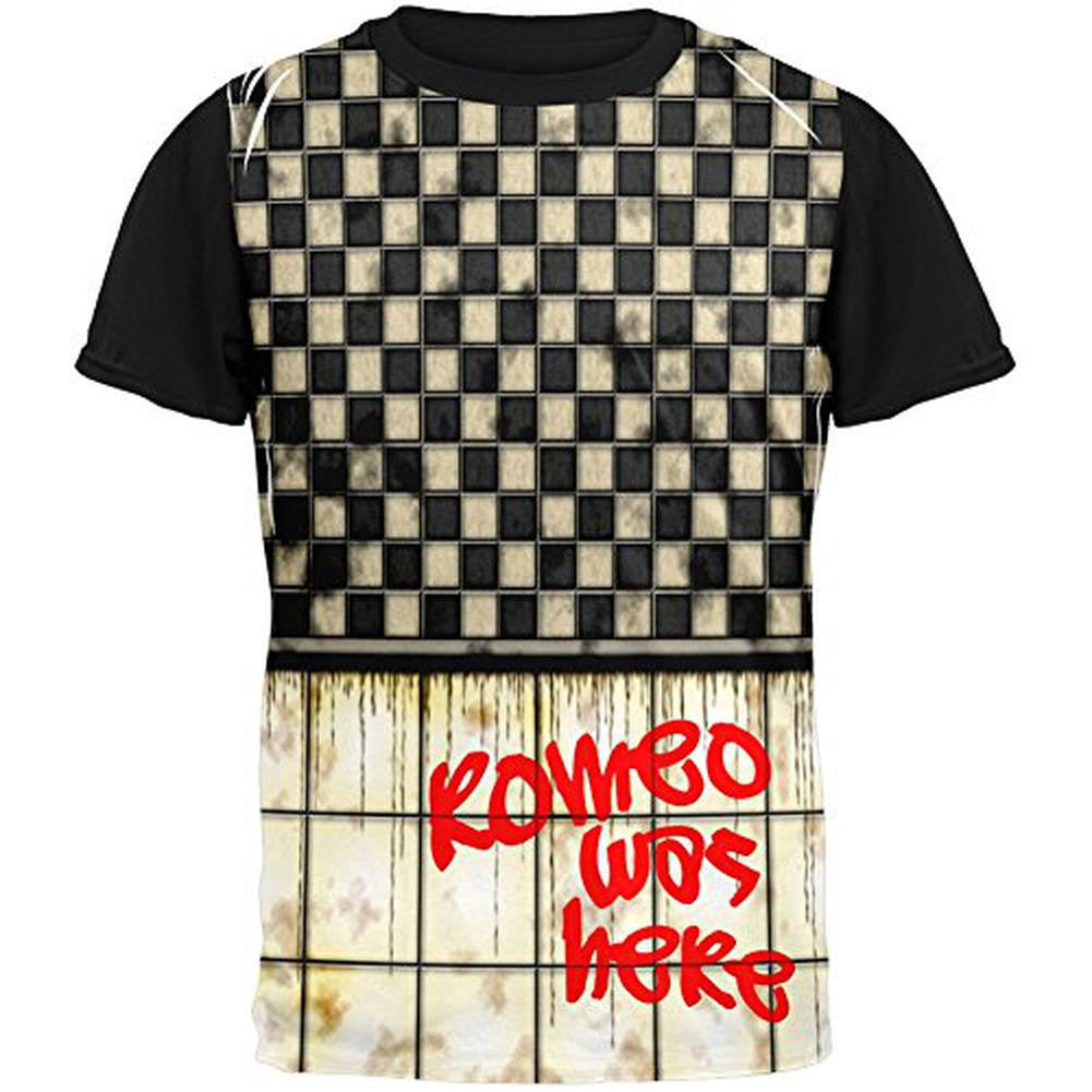 ROMEO Was Here Graffiti Adult Black Back T-Shirt Men's T-Shirts Old Glory SM Multi 