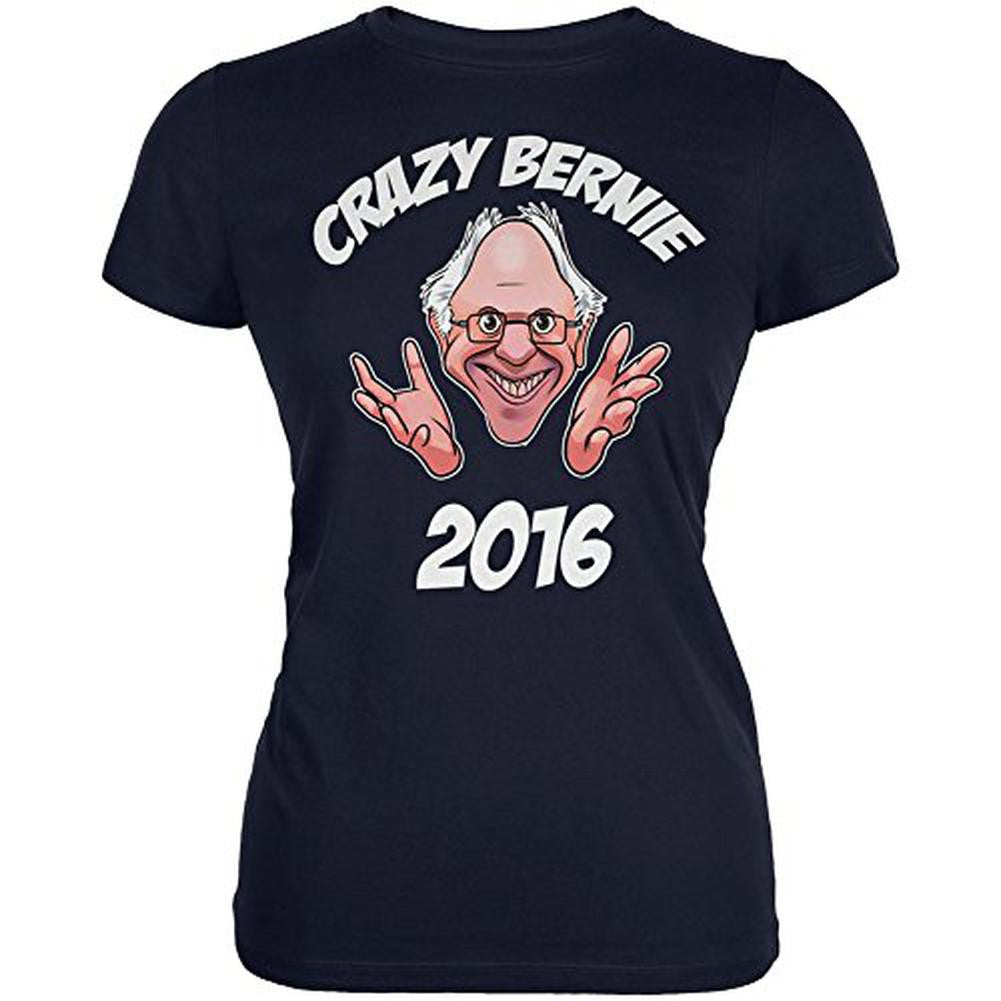 Election 2016 Crazy Bernie for President Navy Juniors Soft T-Shirt Juniors T-Shirts Old Glory 2XL Blue 