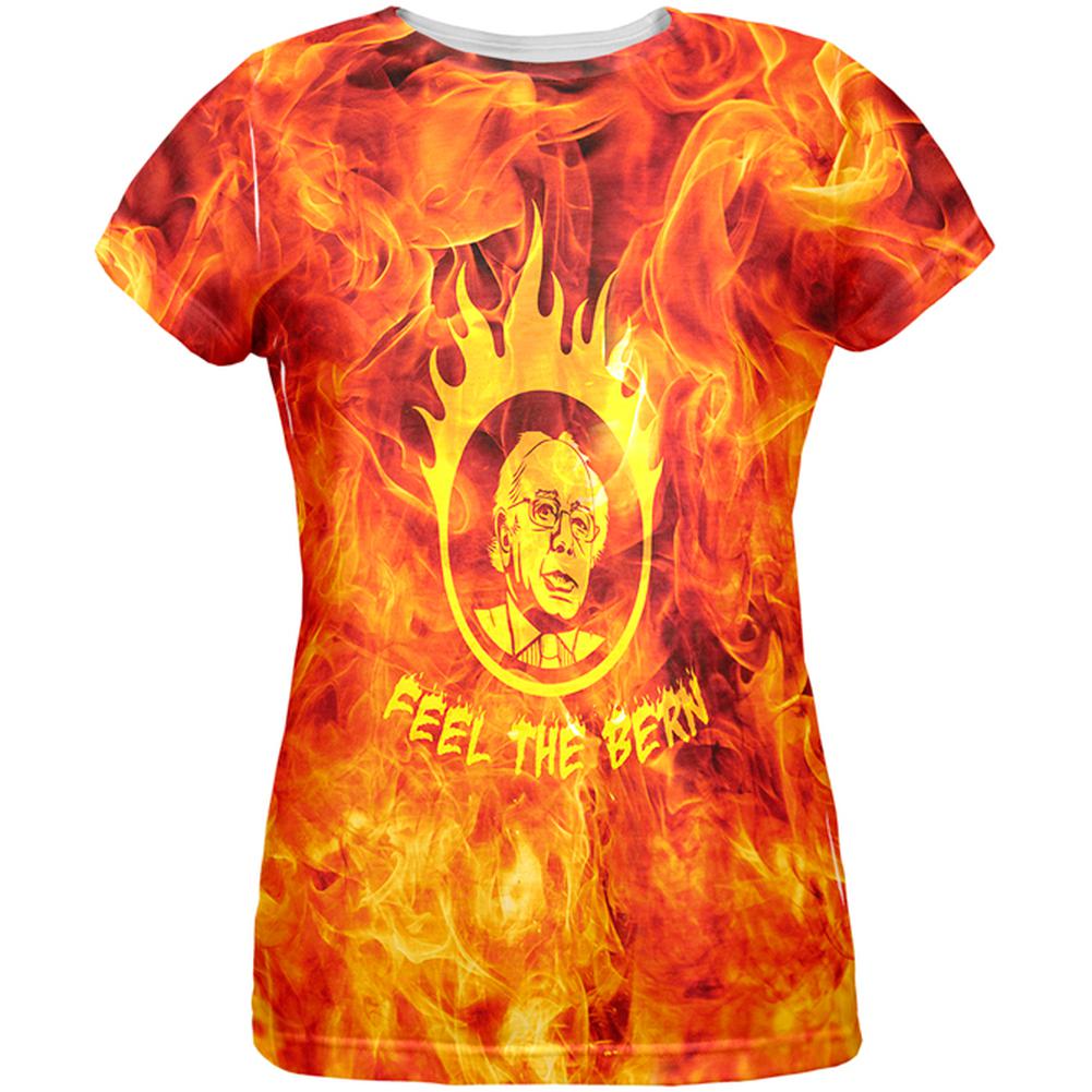 Election 2016 Bernie Sanders Feel the Bern Flames All Over Womens T-Shirt Women's T-Shirts Old Glory 2XL Multi 