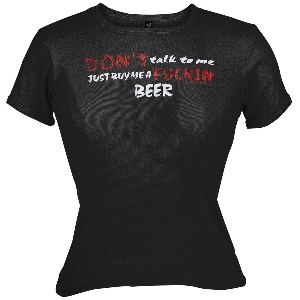 Dont Talk, Buy Beer Juniors Babydoll Half Shirt Juniors T-Shirts Old Glory SM Black 