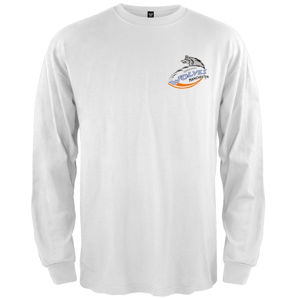 Manchester Wolves - Crest Logo White Long Sleeve T-Shirt Men's Long Sleeves Manchester Wolves   