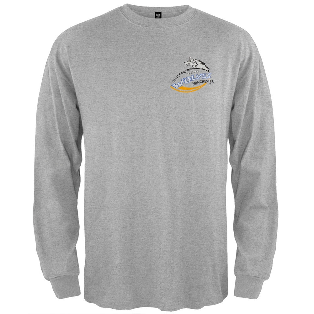 Manchester Wolves - Crest Logo Grey Long Sleeve T-Shirt Men's Long Sleeves Manchester Wolves   