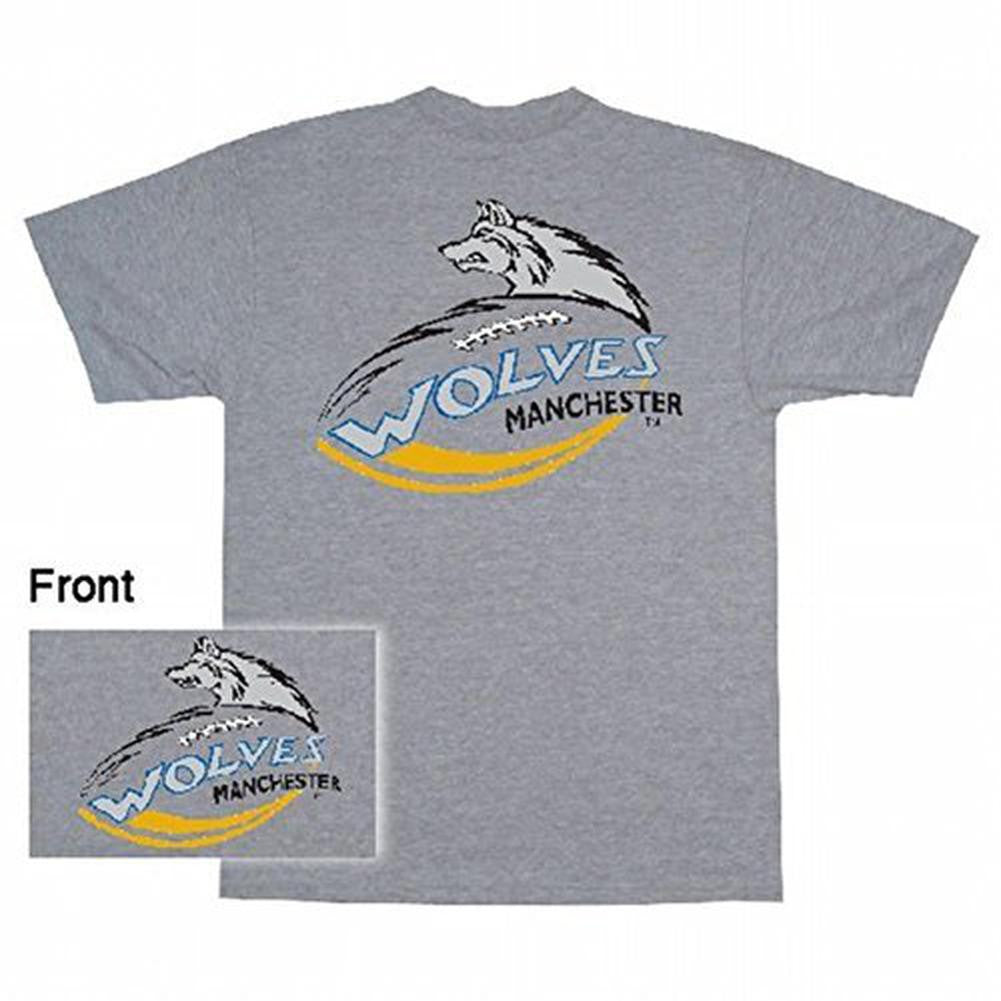 Manchester Wolves - Dual Logo Heather Grey Adult T-Shirt Men's T-Shirts Manchester Wolves SM Grey 