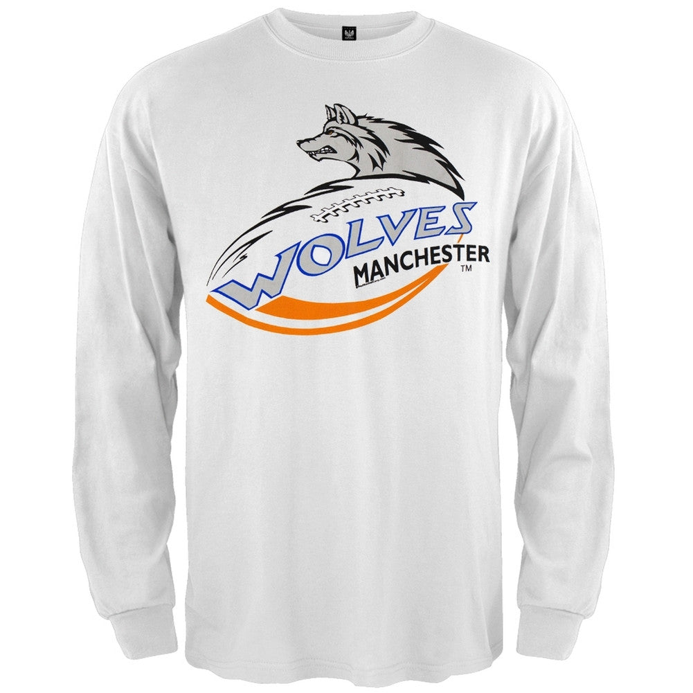 Manchester Wolves - Logo White Long Sleeve T-Shirt Men's Long Sleeves Manchester Wolves   