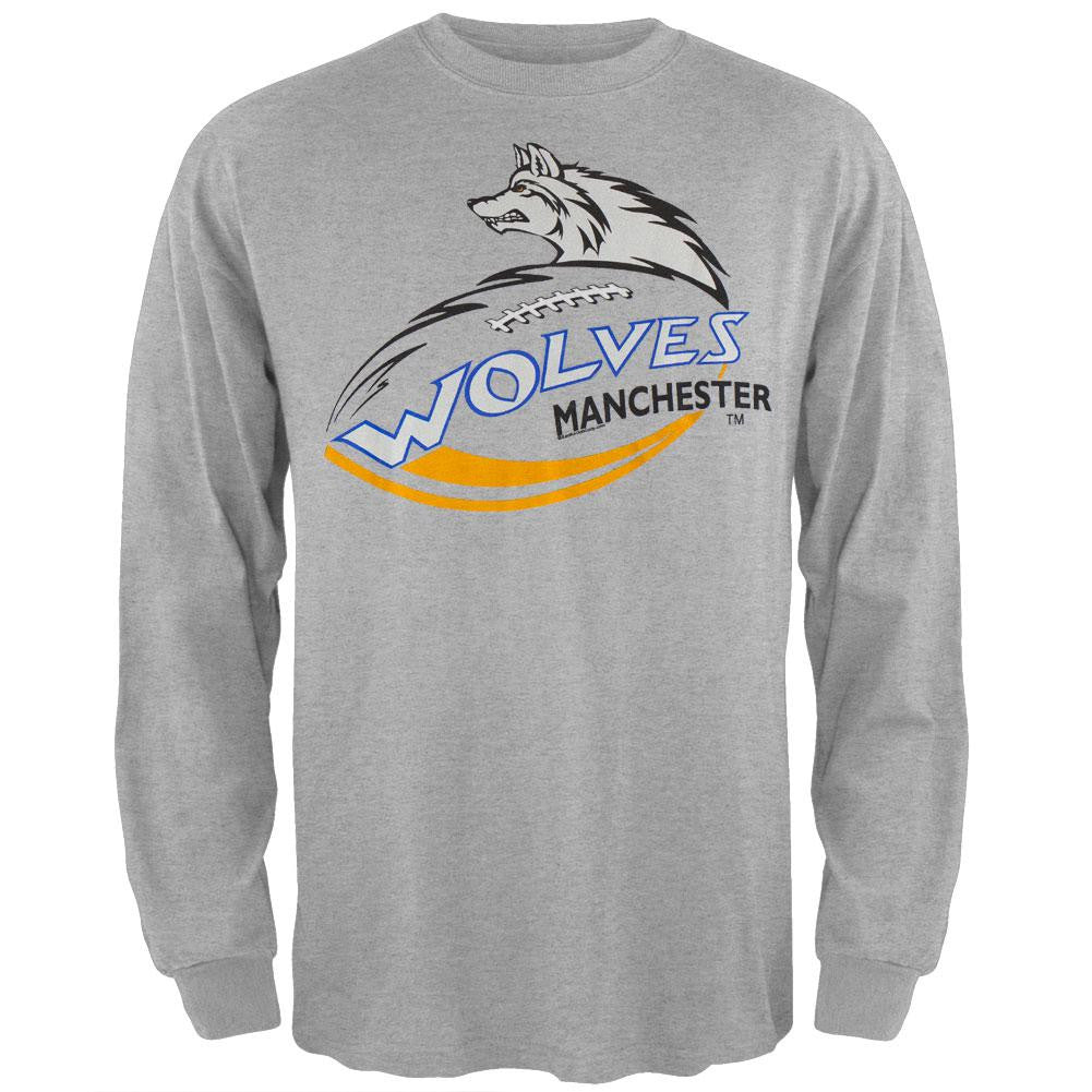 Manchester Wolves - Logo Grey Long Sleeve T-Shirt Men's Long Sleeves Manchester Wolves MD Grey 