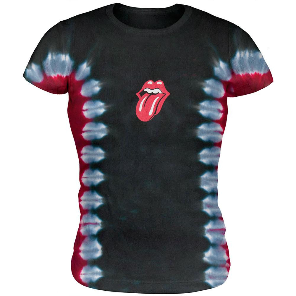 Rolling Stones - Tongue Tie Dye Juniors Babydoll T-Shirt Juniors Babydolls Rolling Stones SM Black 