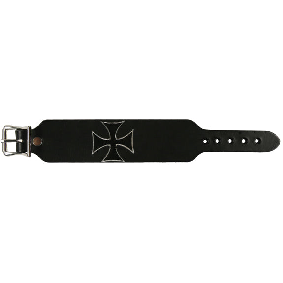 Iron Cross Black Leather Wristband Wristbands Rock 'N Roll OS Multi 