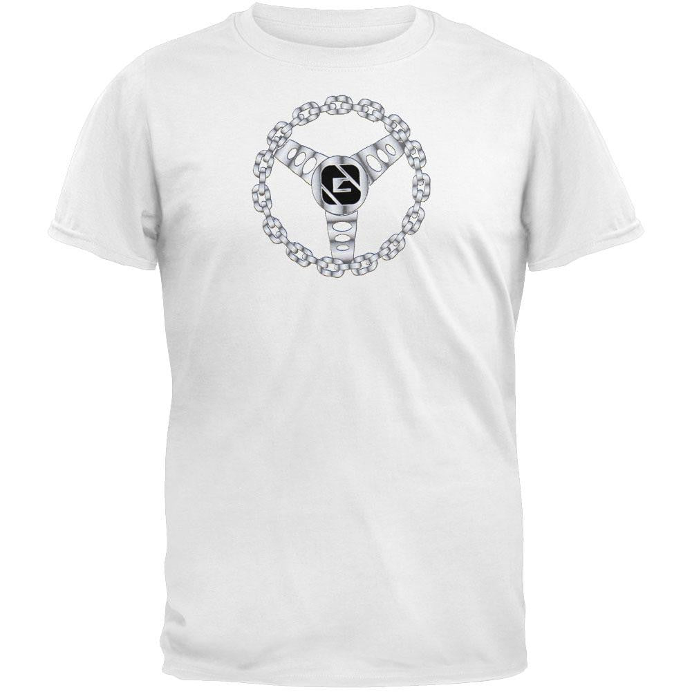 Greed Skateboard Apparel - Barrio Wheel White Adult T-Shirt Men's T-Shirts Greed LG White