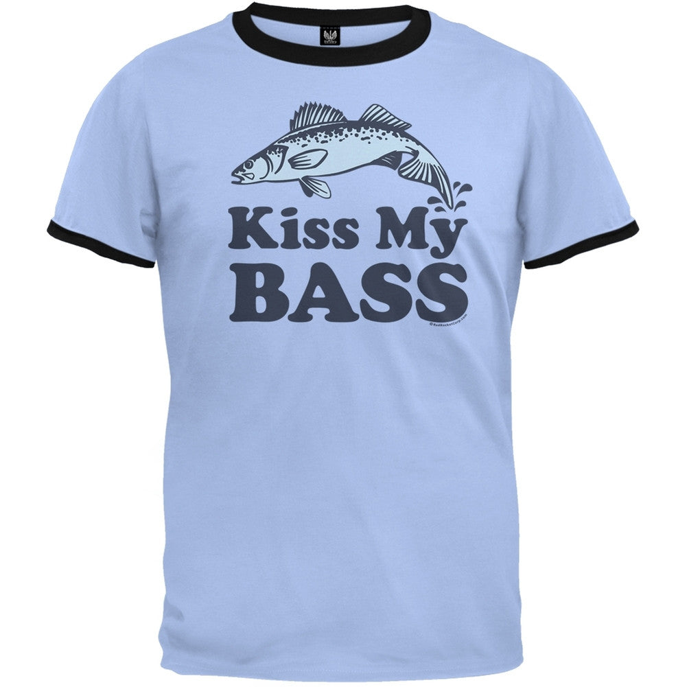 Kiss My Bass Ringer T-Shirt Men's T-Shirts Old Glory SM Light Blue 