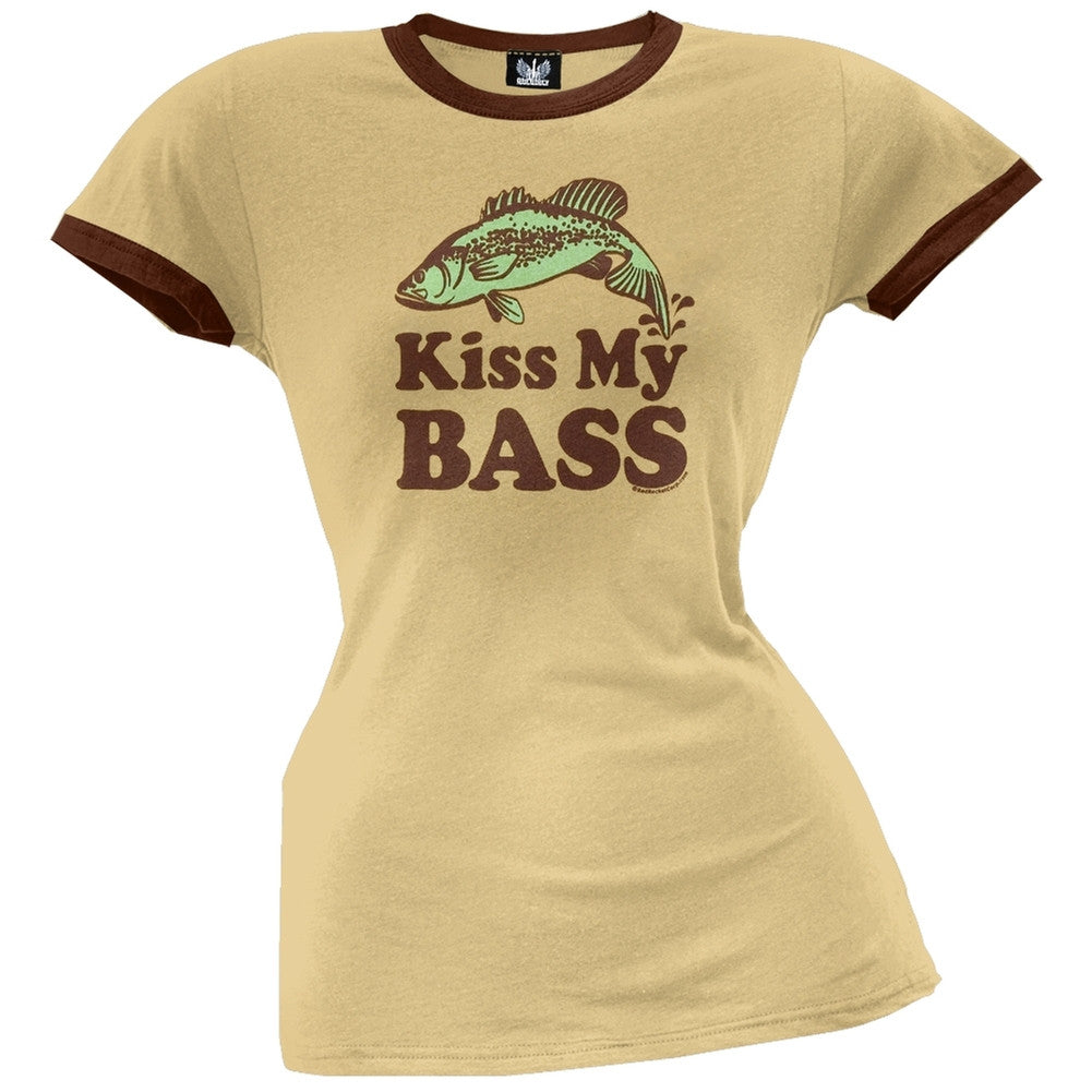 Kiss My Bass Juniors T-Shirt Juniors T-Shirts Old Glory SM Tan