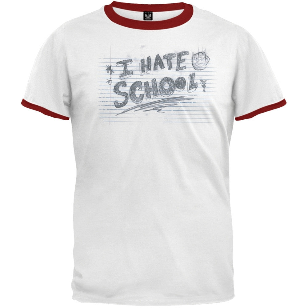 I Hate School Ringer T-Shirt Men's T-Shirts Parody XL White 