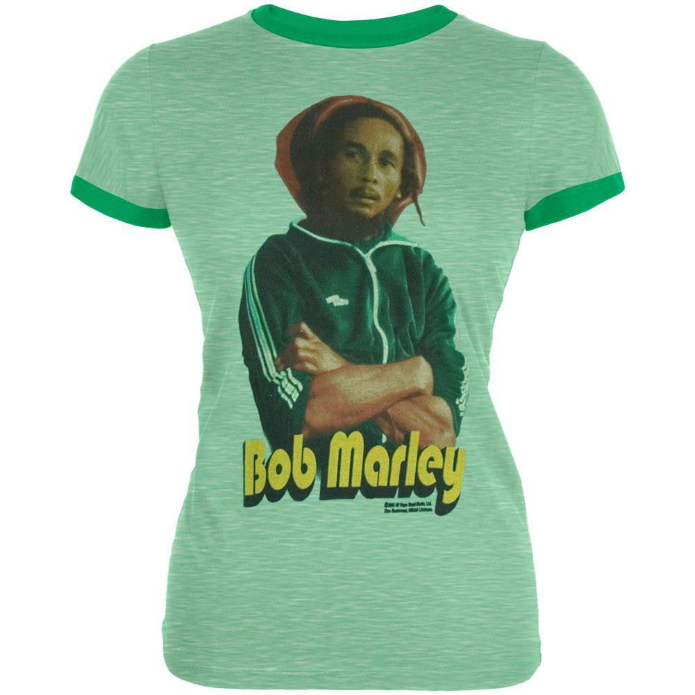 Bob Marley - Tough Juniors Ringer T-Shirt Juniors T-Shirts Bob Marley SM Green 