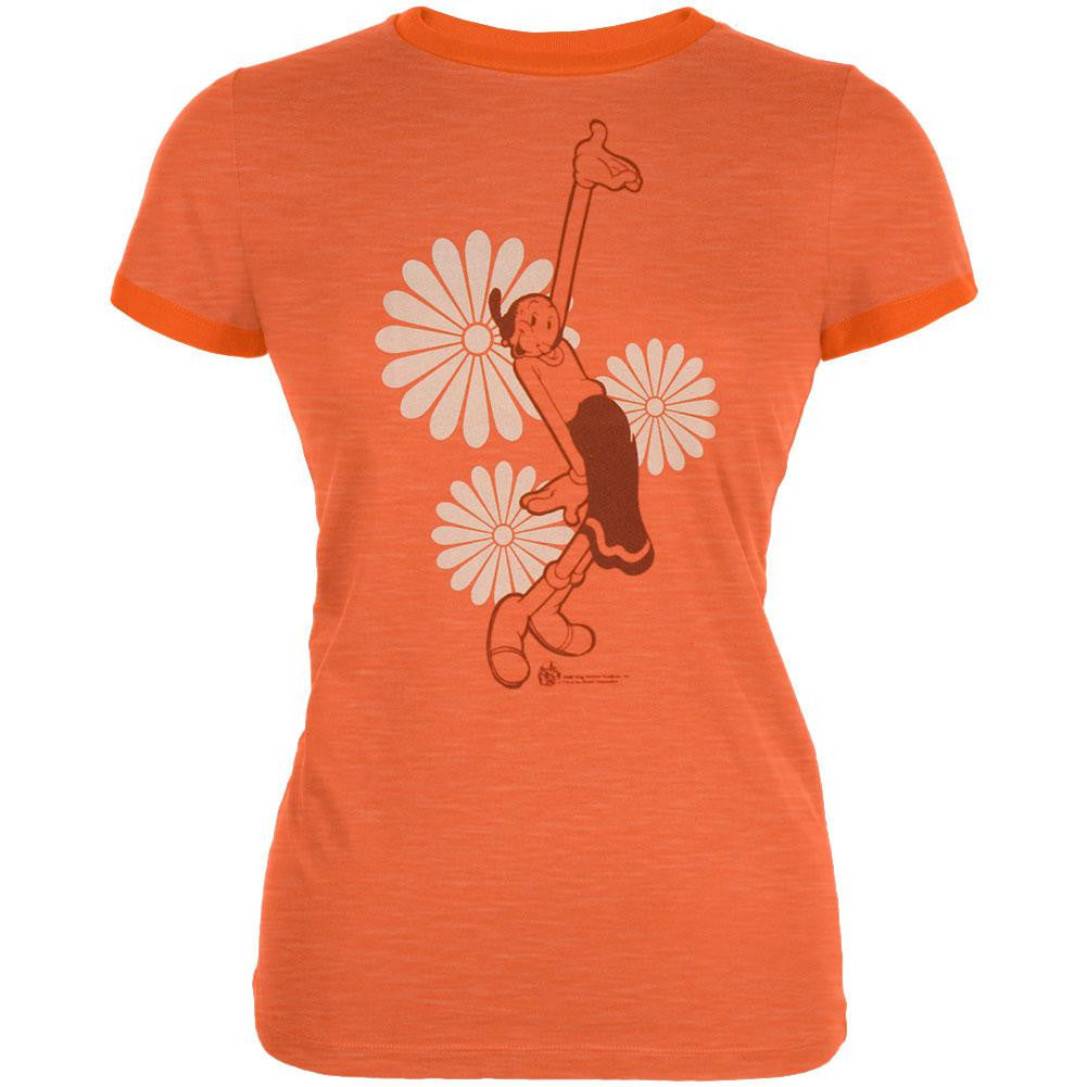 Popeye - Olive Daisies Juniors T-Shirt Juniors T-Shirts Popeye MD Orange 