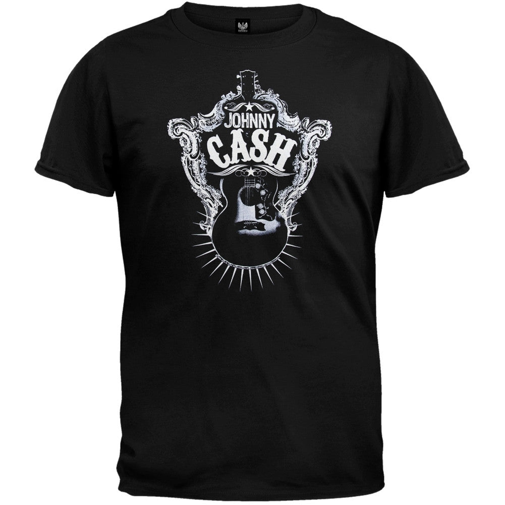 Johnny Cash - Guitar Shield T-Shirt Men's T-Shirts Johnny Cash YMD Black 