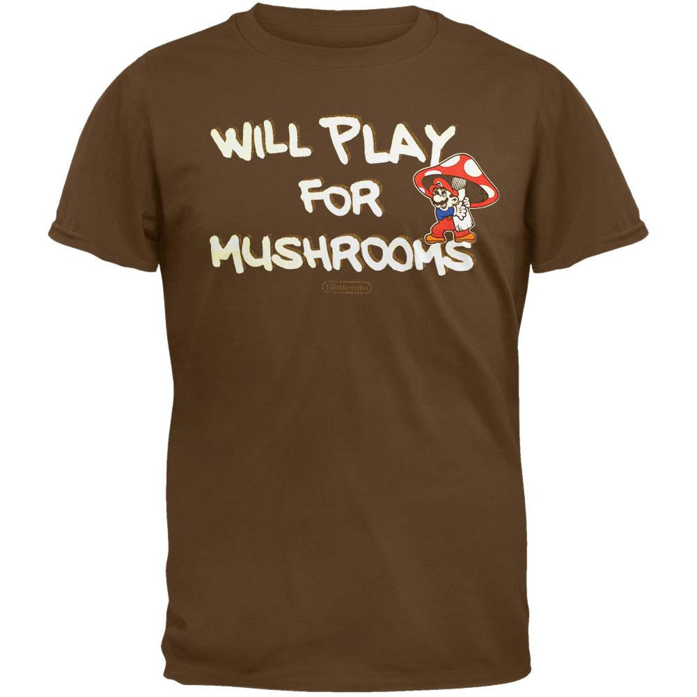 Nintendo - Play For Mushrooms T-Shirt Men's T-Shirts Nintendo SM Brown 