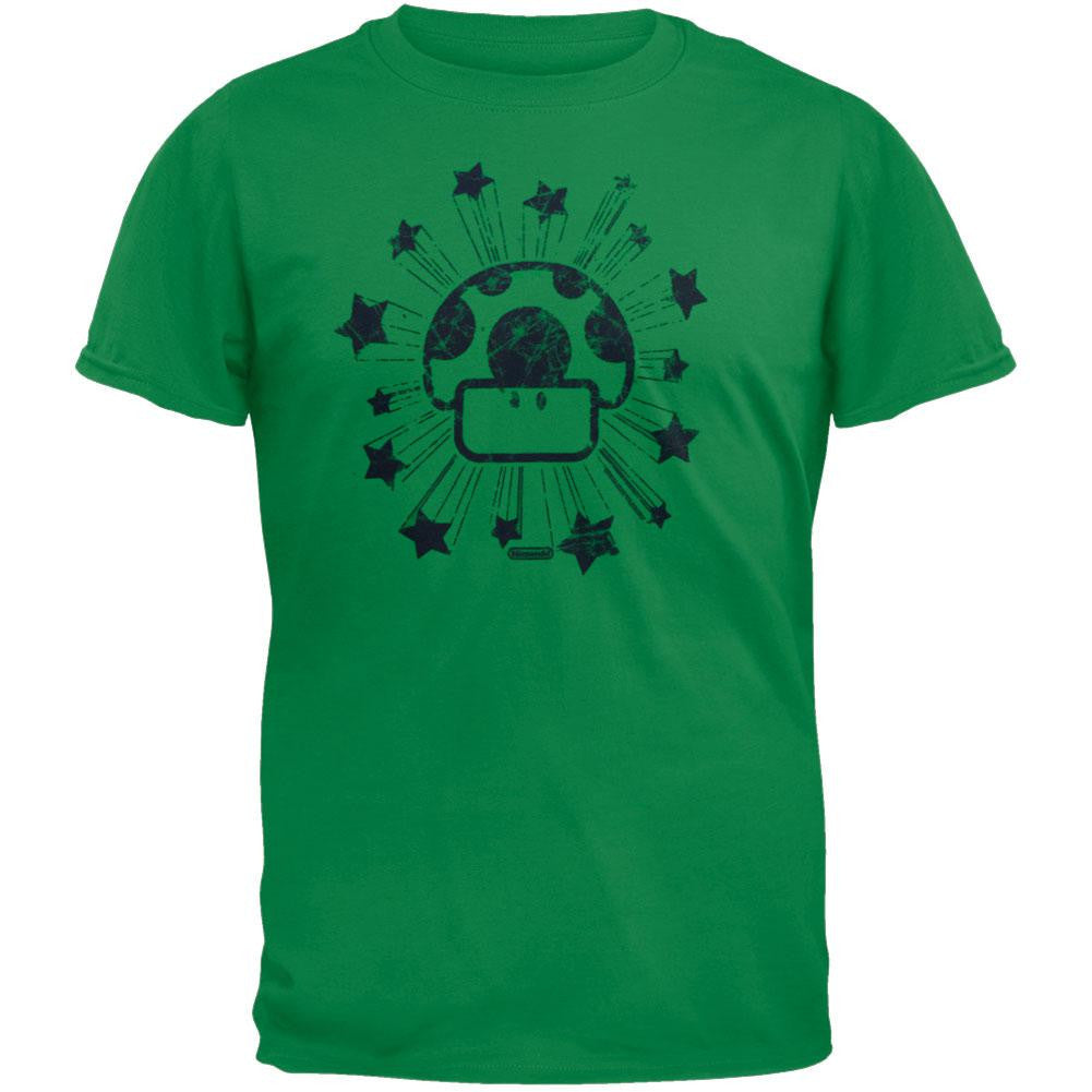 Nintendo - Mushroom Star Distressed T-Shirt Men's T-Shirts Nintendo SM Green 