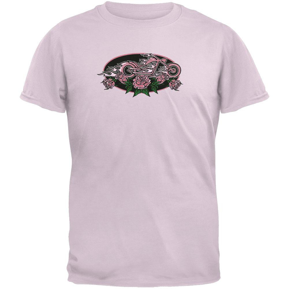 Rose Flame Bike Oval Youth T-Shirt Youth T-Shirts Old Glory LG Pink 