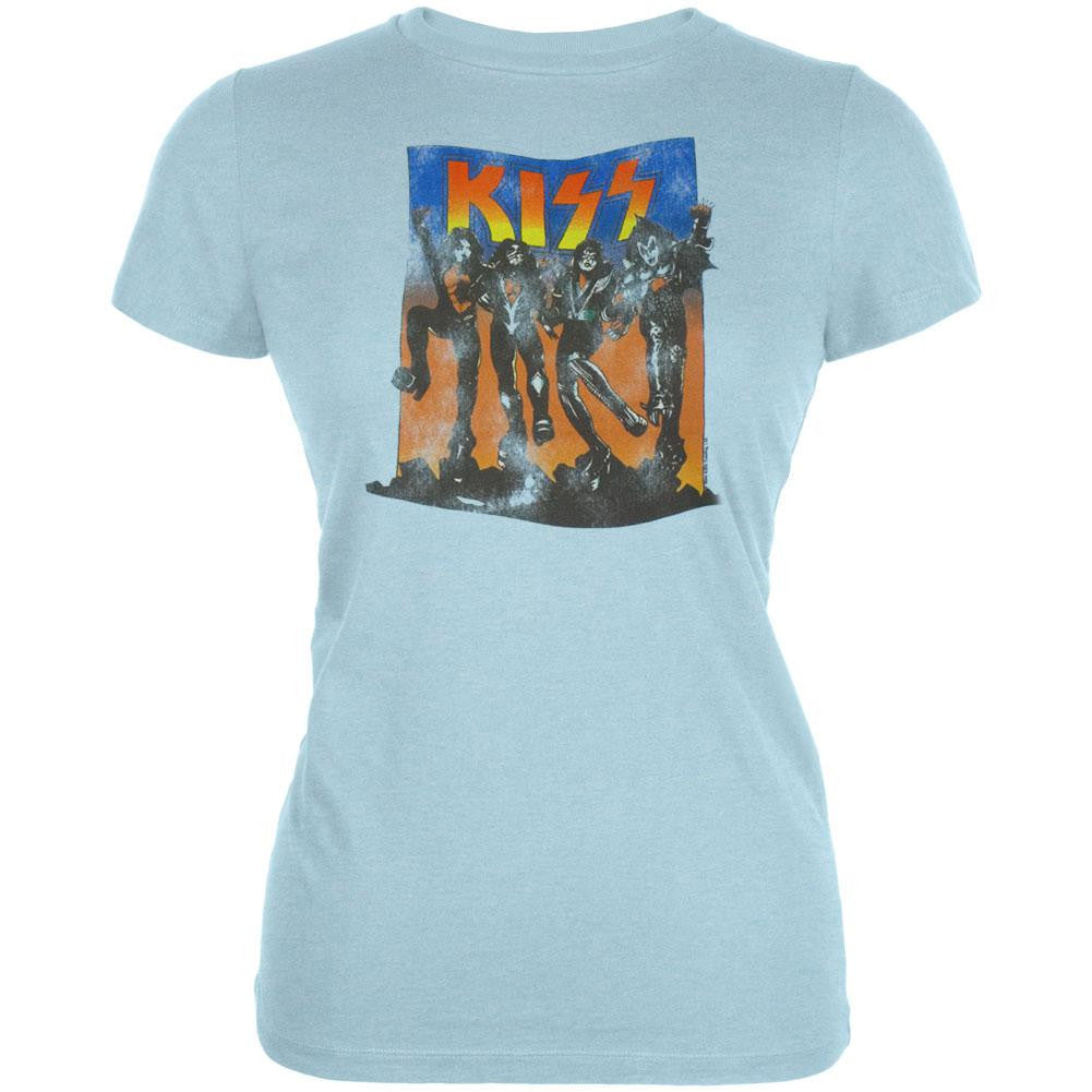 Kiss - Full Color Juniors Light Blue T-Shirt Juniors T-Shirts Kiss XS Blue 