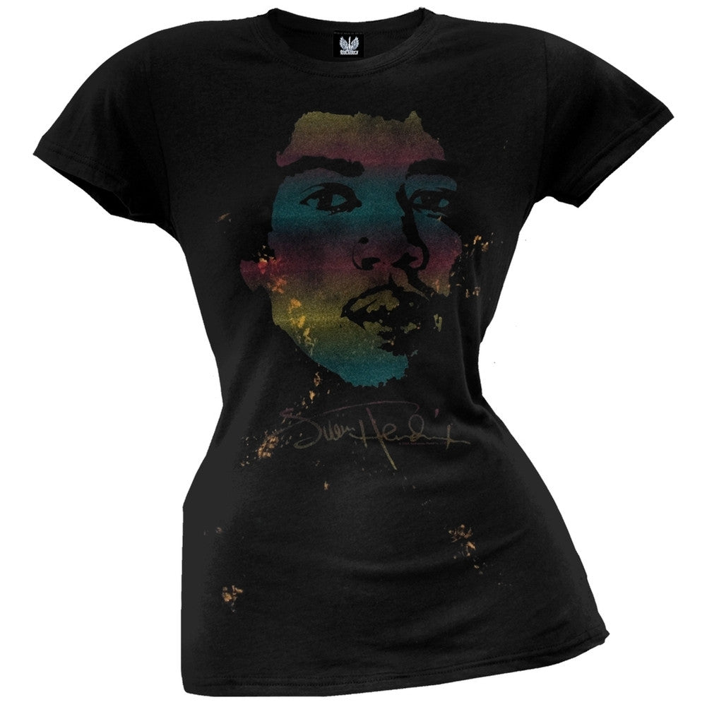 Jimi Hendrix - Rainbow Signature Juniors T-Shirt Juniors T-Shirts Jimi Hendrix SM Black