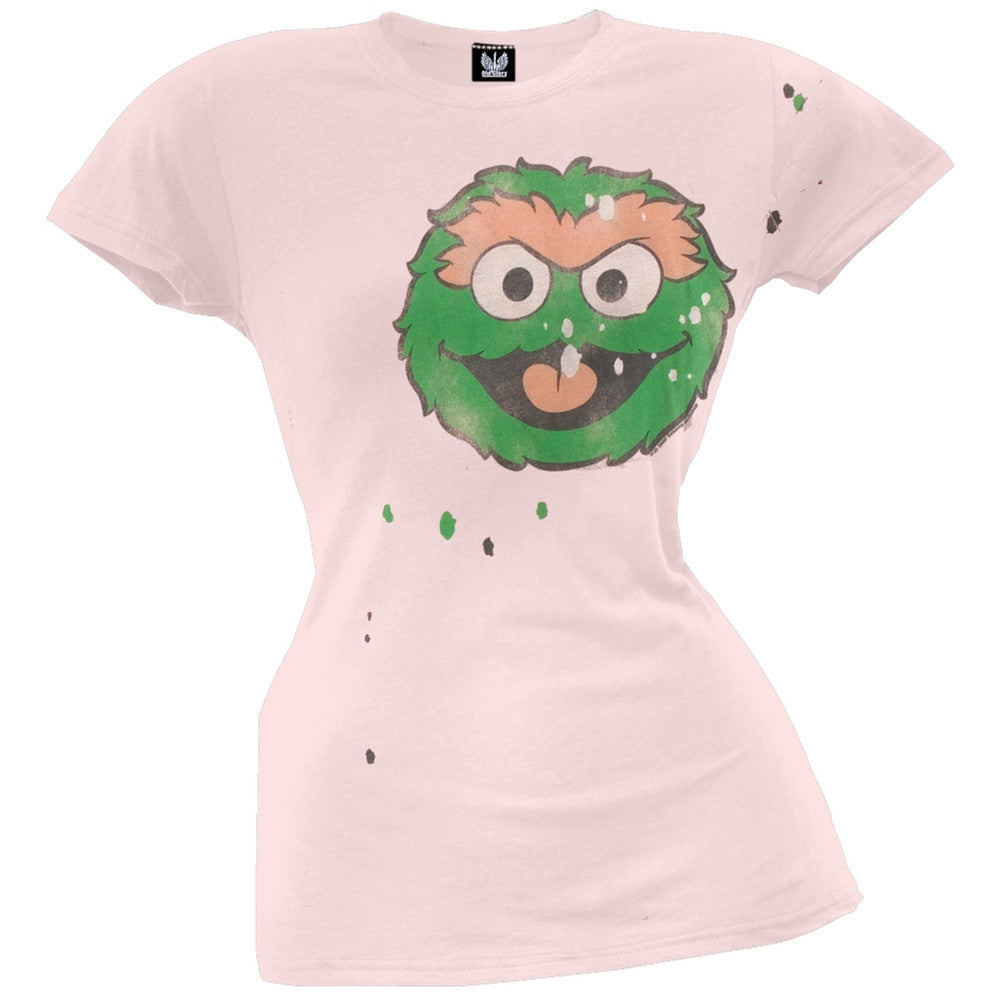 Sesame Street - Oscar Smile Juniors T-Shirt Juniors T-Shirts Sesame Street XS Light Pink 