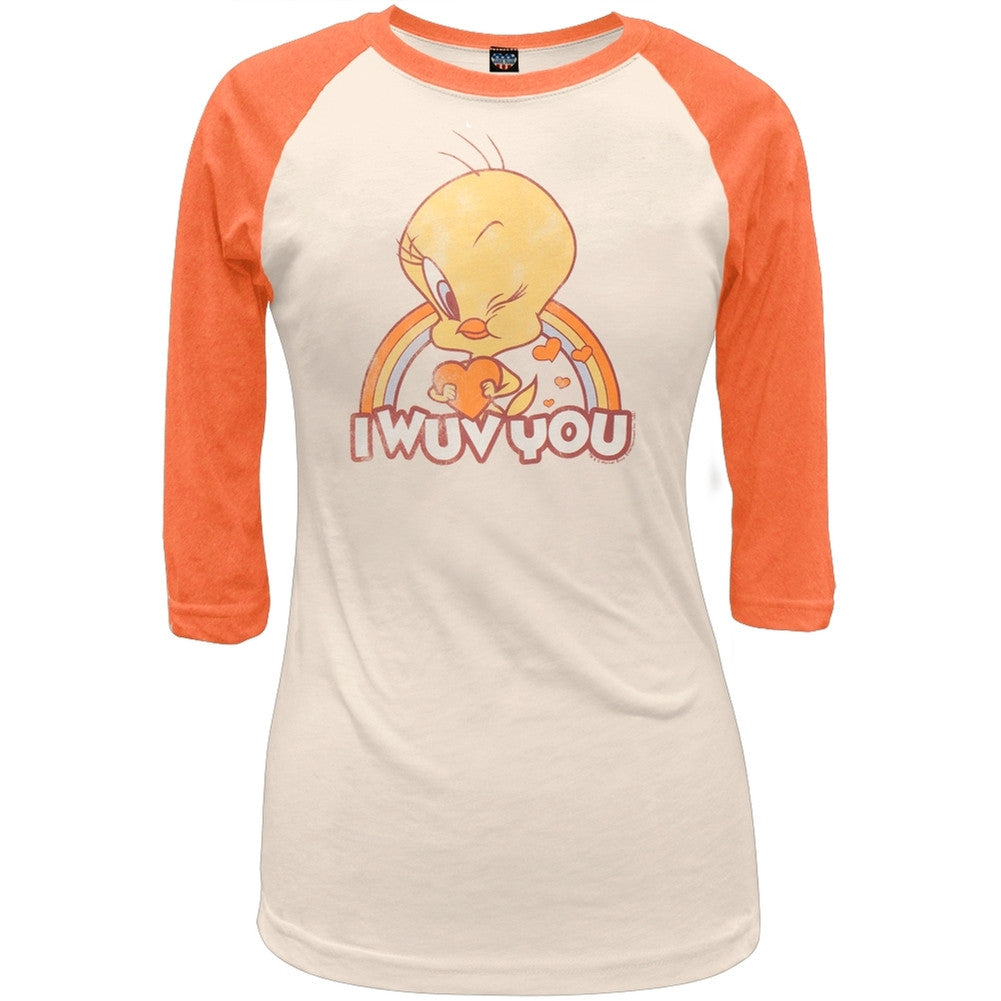 Looney Tunes - Tweety I Wuv You Juniors Raglan Juniors Raglans Looney Tunes LG Orange
