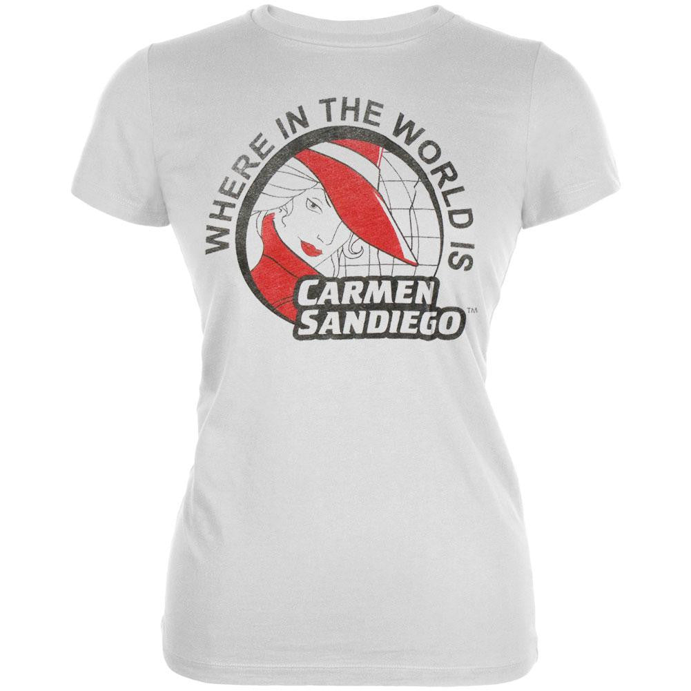 Carmen San Diego - Red Hat Juniors T-Shirt Juniors T-Shirts Carmen Sandiego LG White