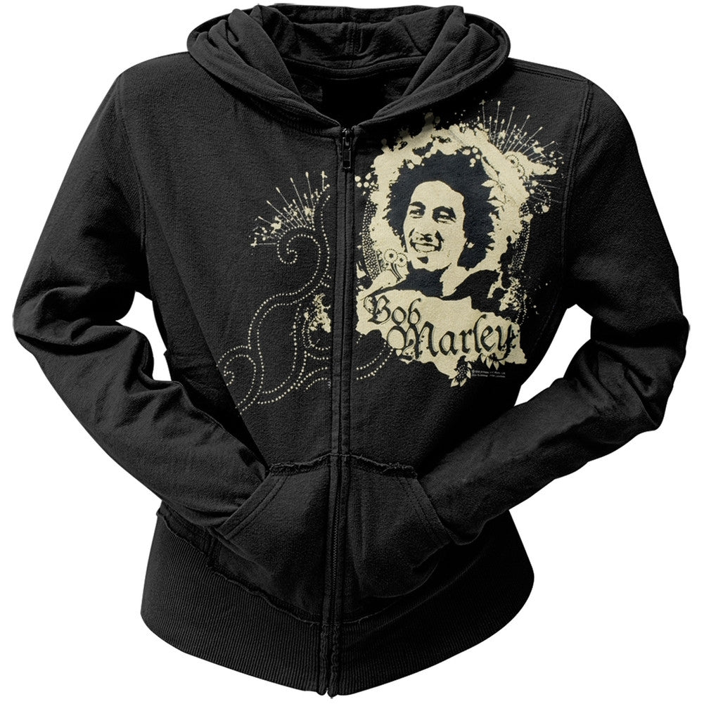 Bob Marley - Ink Blot Juniors Zip Up Hoodie Juniors Hoodies Bob Marley SM Black