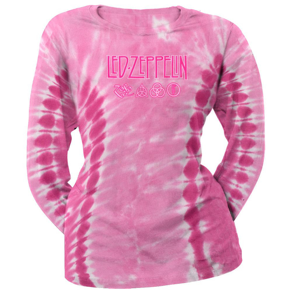 Led Zeppelin - Logo Tie Dye Juniors Long Sleeve T-Shirt Juniors Long Sleeves Led Zeppelin SM Light Pink