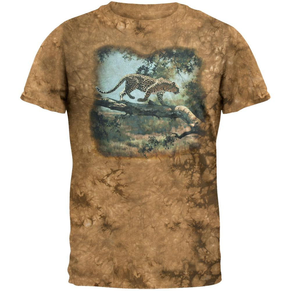 Leopard On Tree T-Shirt Men's T-Shirts Old Glory 2XL Brown 