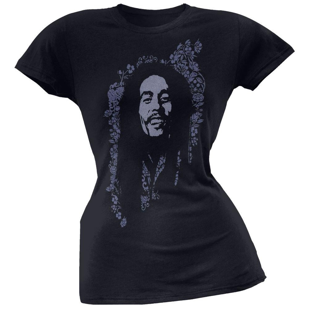 Bob Marley - Flowers Sheer Juniors T-Shirt Juniors T-Shirts Bob Marley SM Blue