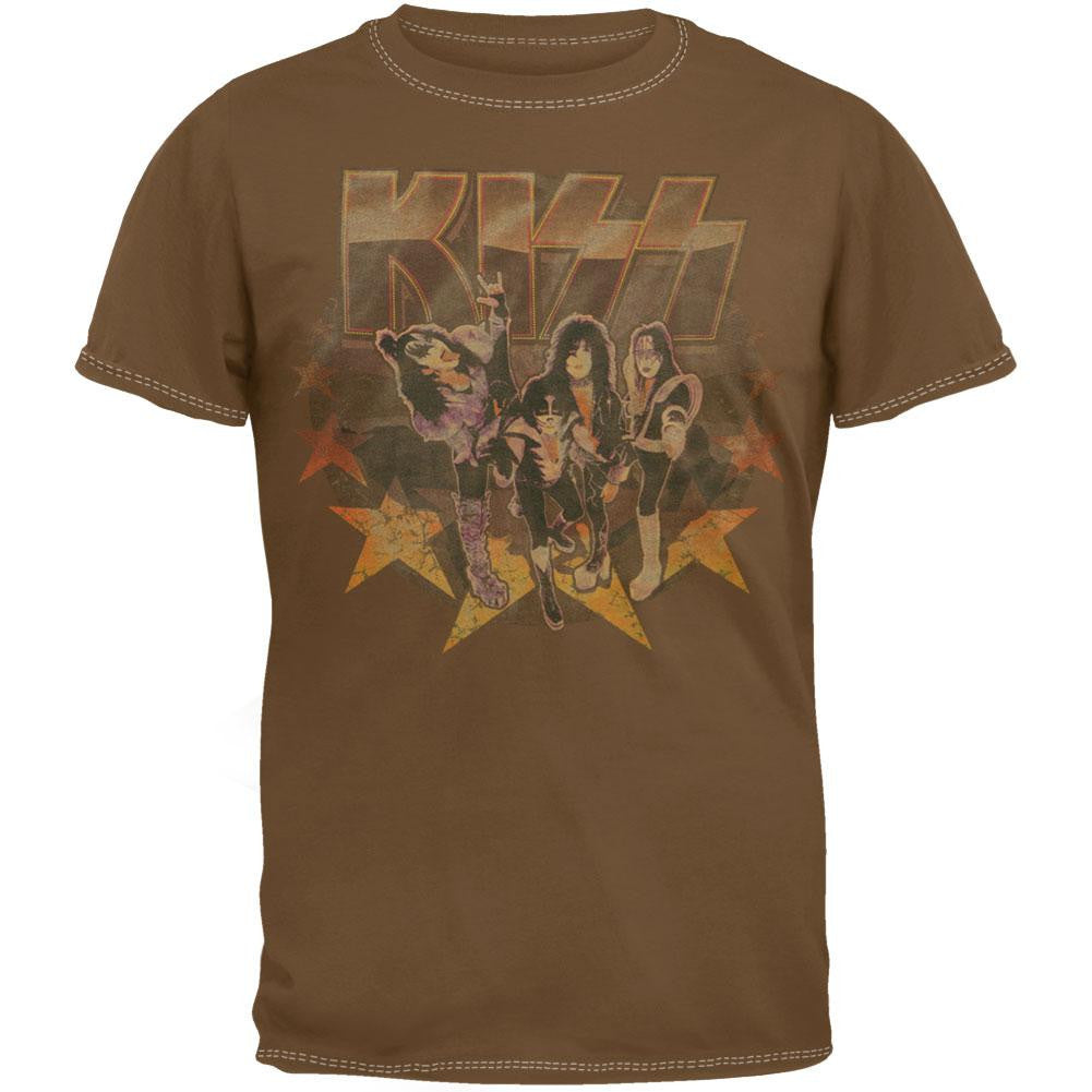 Kiss - Stars Overdye T-Shirt Men's T-Shirts Kiss SM Brown 