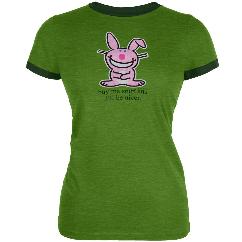 Happy Bunny - Buy Me Stuff Ringer Juniors T-Shirt Juniors T-Shirts Happy Bunny   