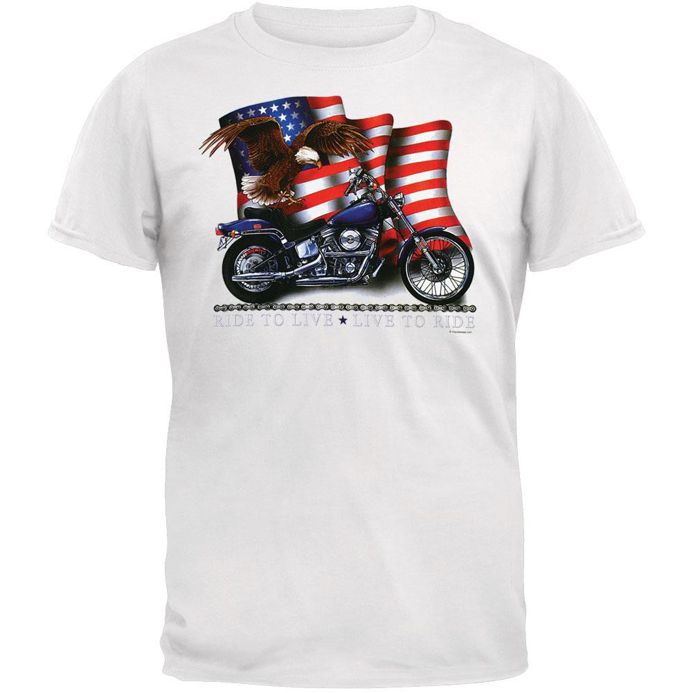 Ride To Live Live To Ride White T-Shirt Men's T-Shirts Old Glory   