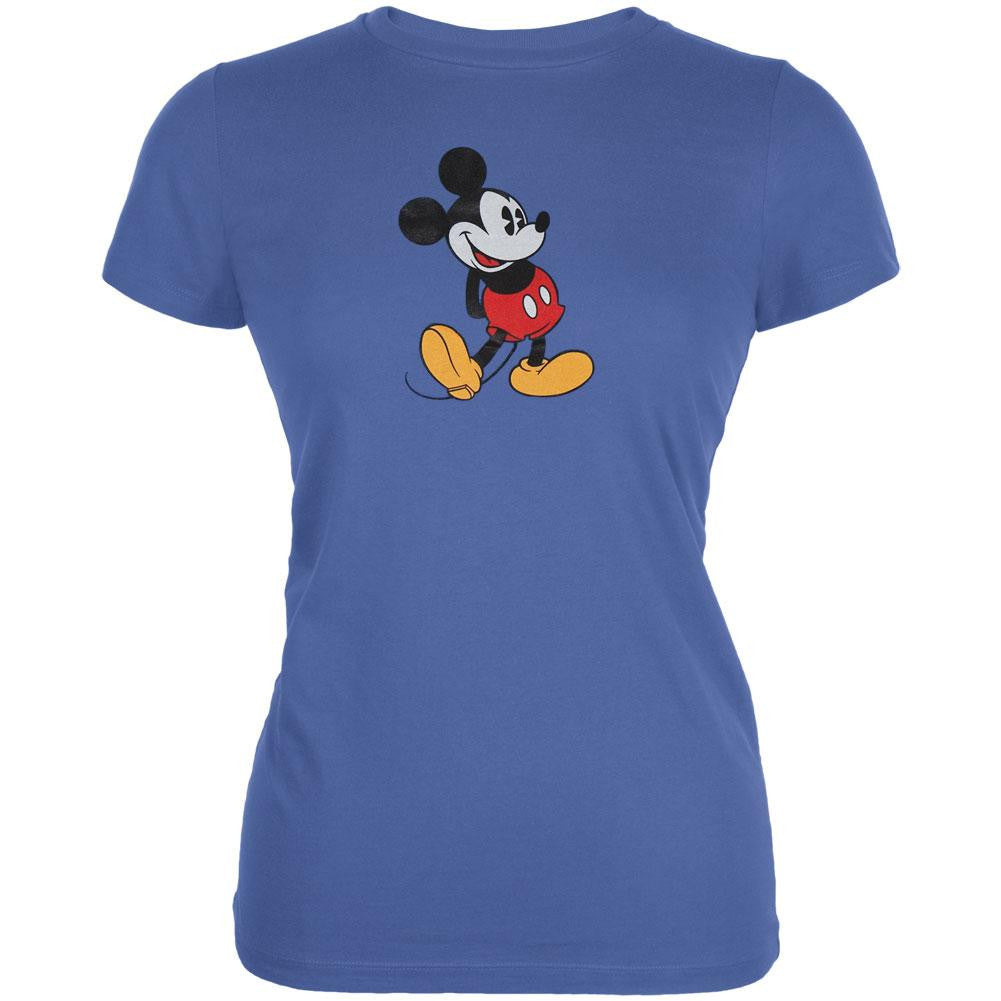 Mickey Mouse - Standing Juniors Blue T-Shirt Juniors T-Shirts Mickey Mouse LG Blue 