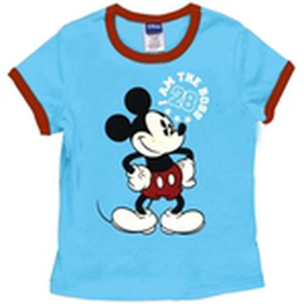 Mickey Mouse - I'm The Boss Girls Youth Ringer T-Shirt Youth T-Shirts Mickey Mouse LG Light Blue 