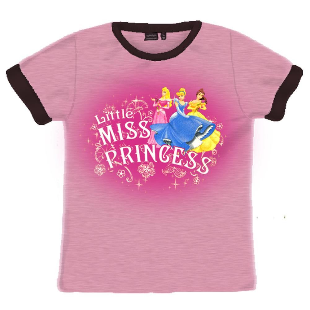 Disney Princesses - Little Miss Girls Youth Ringer Youth T-Shirts Disney Princesses LG Light Pink 