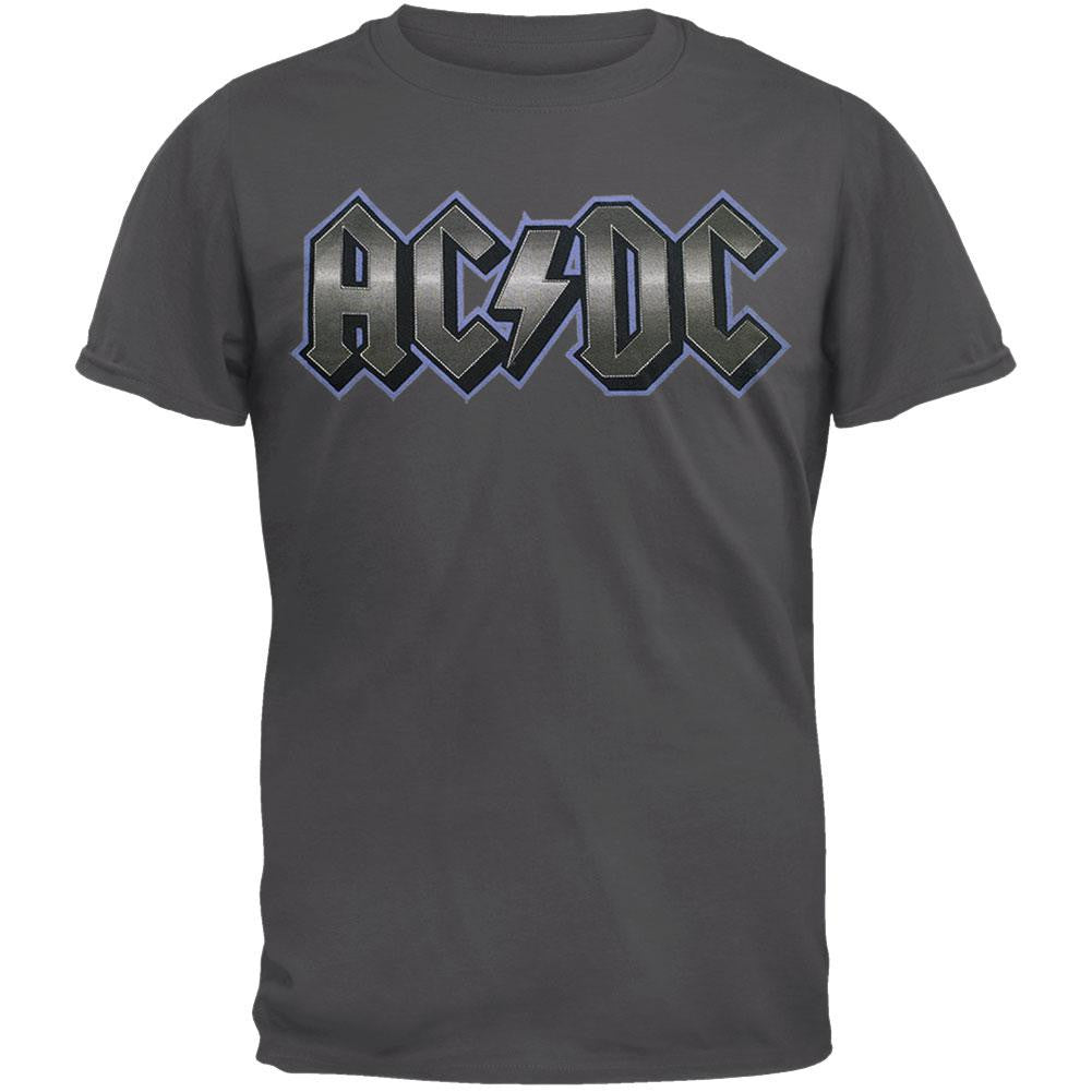 AC/DC - Flock Logo Grey T-Shirt Men's T-Shirts AC/DC LG Grey 