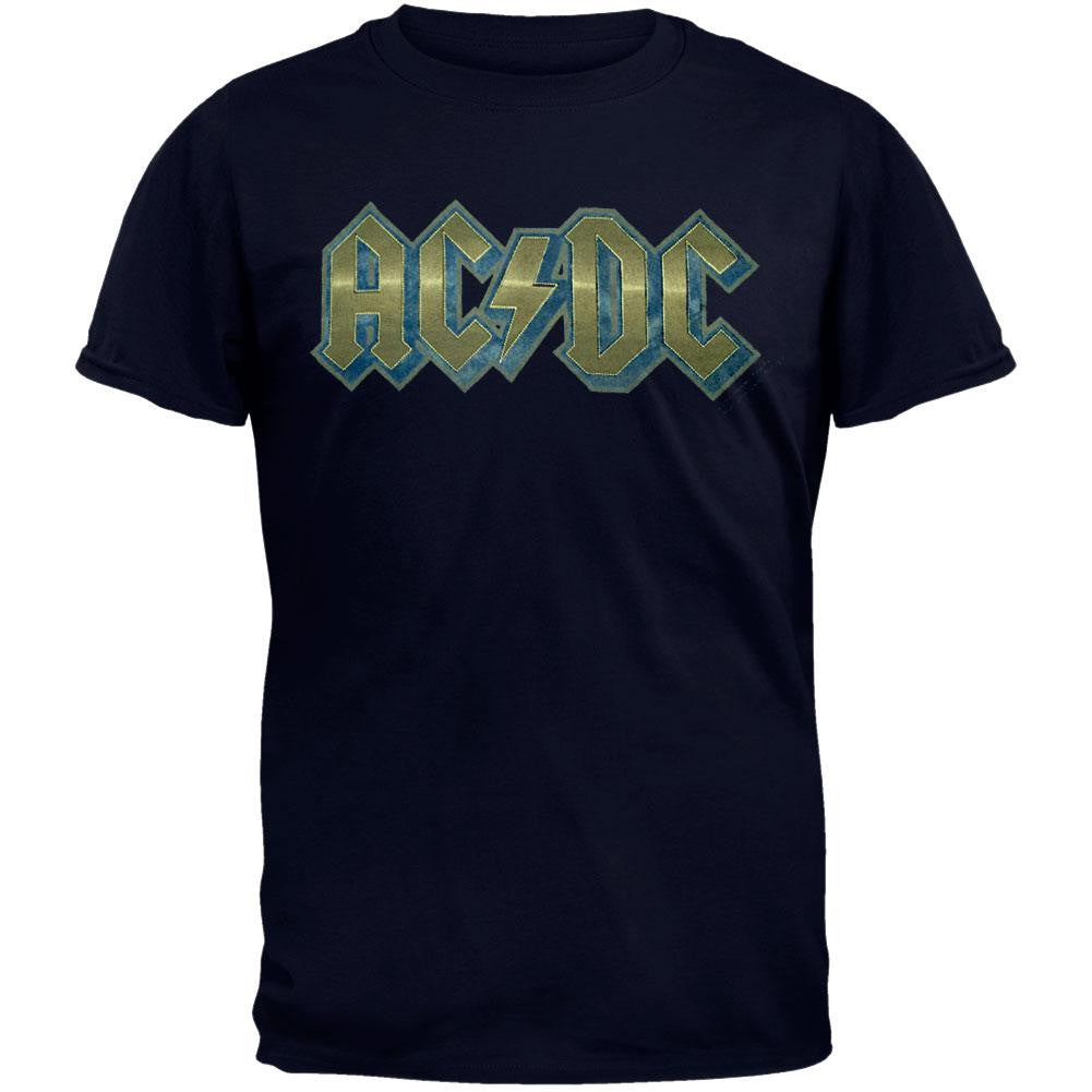 AC/DC - Flock Logo Blue T-Shirt Men's T-Shirts AC/DC XL Dark Blue