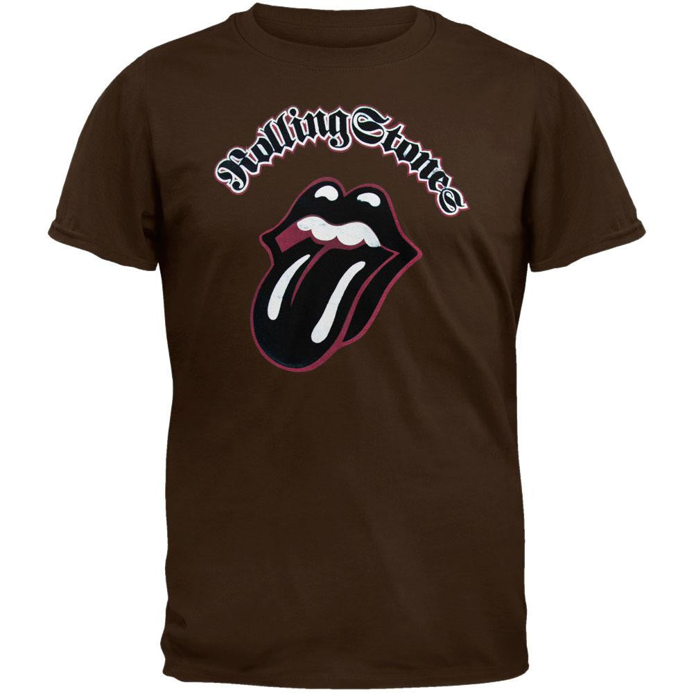 Rolling Stones - Flocked Tongue Brown T-Shirt Men's T-Shirts Rolling Stones   