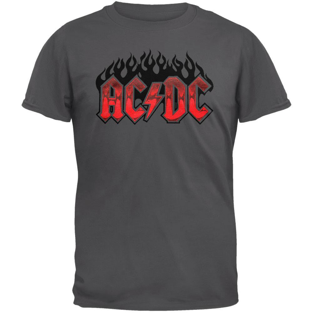 AC/DC - Flaming Logo Soft T-Shirt Men's T-Shirts AC/DC LG Grey 