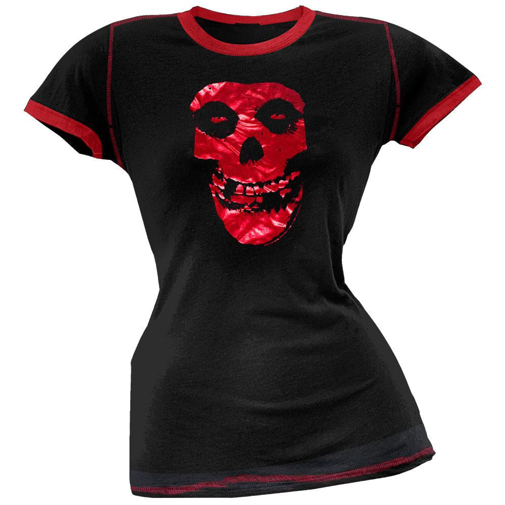 Misfits - Red Foil Skull Juniors Ringer T-Shirt Juniors T-Shirts Misfits   