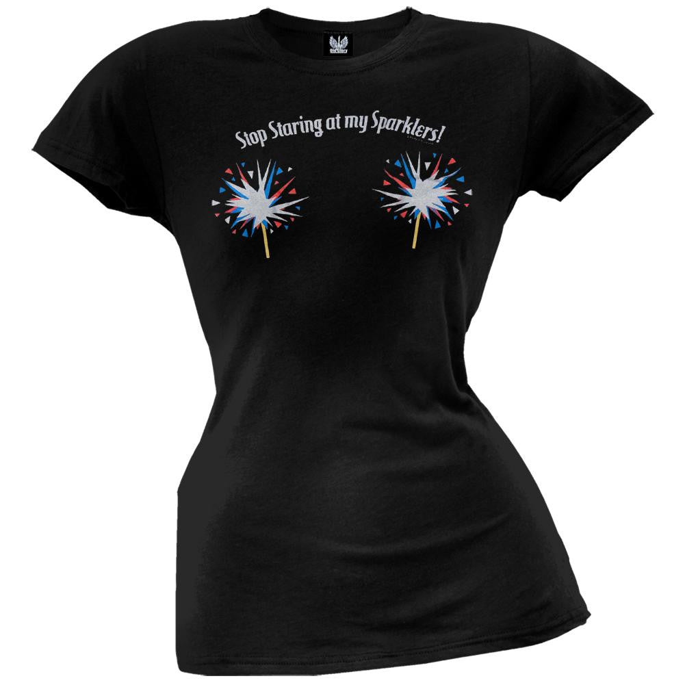 Stop Staring At My Sparklers Juniors T-Shirt Juniors T-Shirts Parody SM Multi 