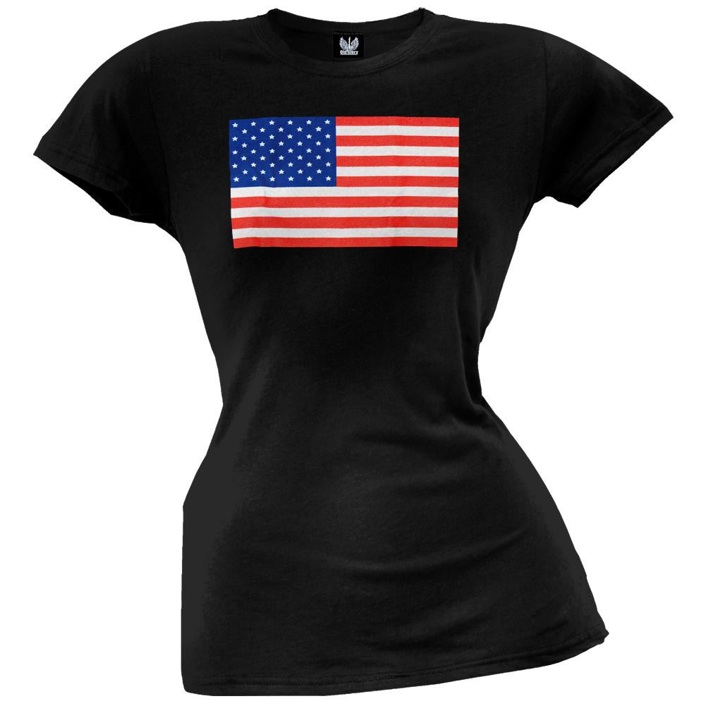 American Flag Black Juniors T-Shirt Juniors T-Shirts Old Glory   