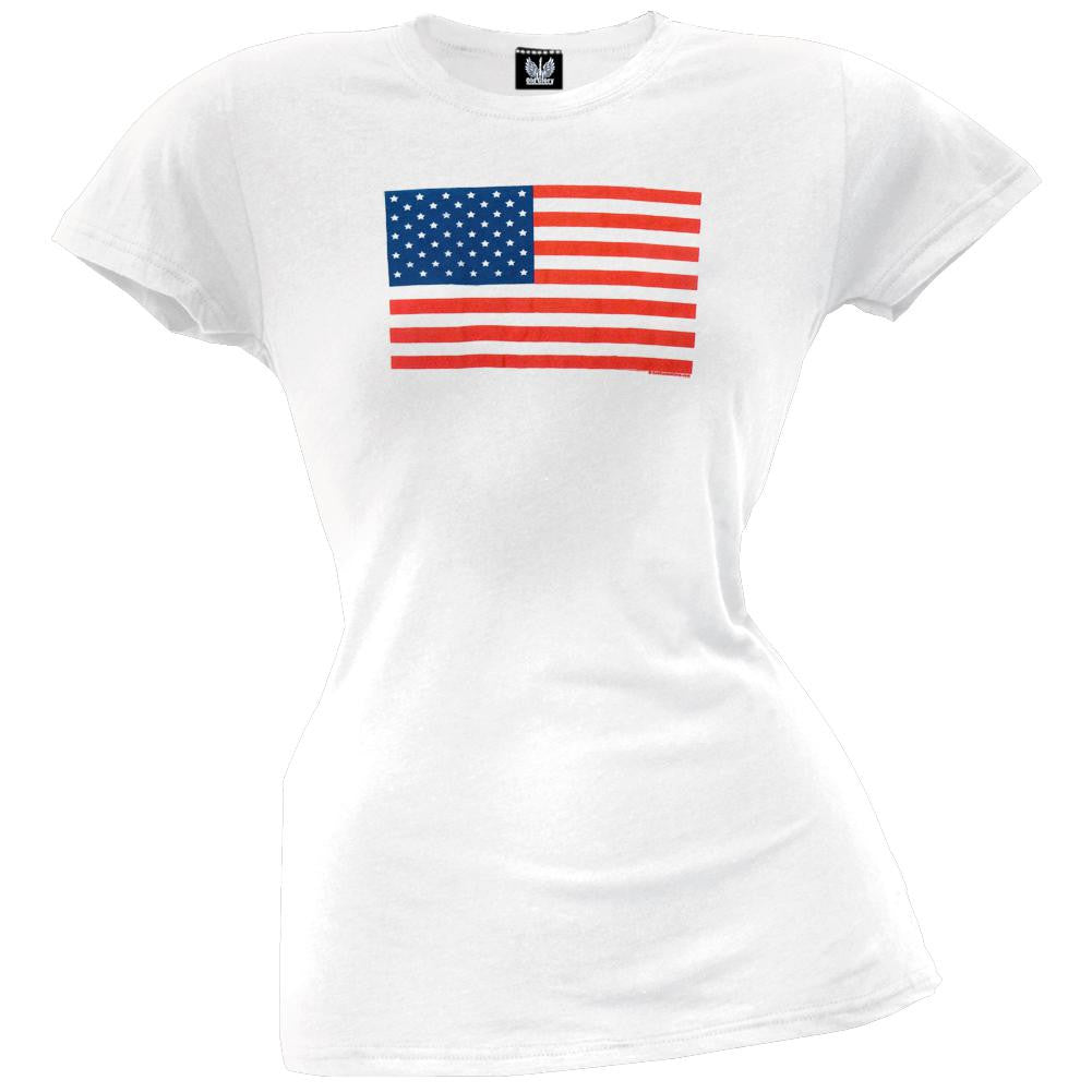 American Flag White Juniors T-Shirt Juniors T-Shirts Old Glory   