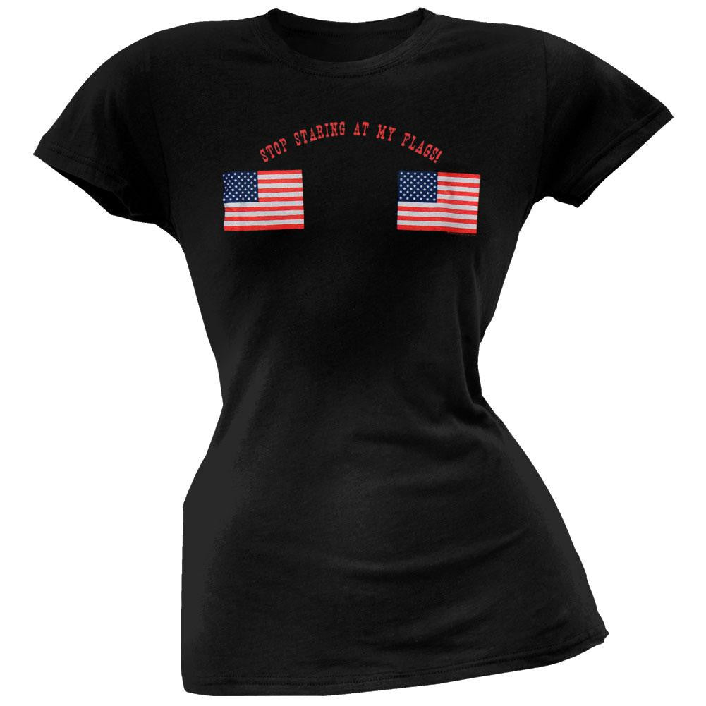 Stop Staring American Flags Juniors T-Shirt Juniors T-Shirts Old Glory LG Black 