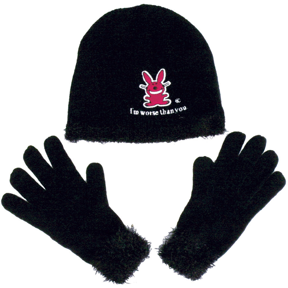 Happy Bunny - Worse Than You Hat & Glove Set Gloves Old Glory   