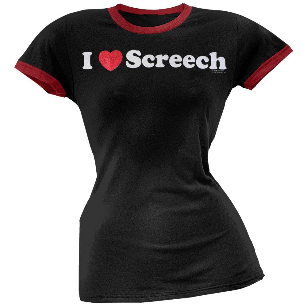 Saved By The Bell - I Heart Screech Juniors Ringer T-Shirt Juniors T-Shirts Saved by the Bell SM Black