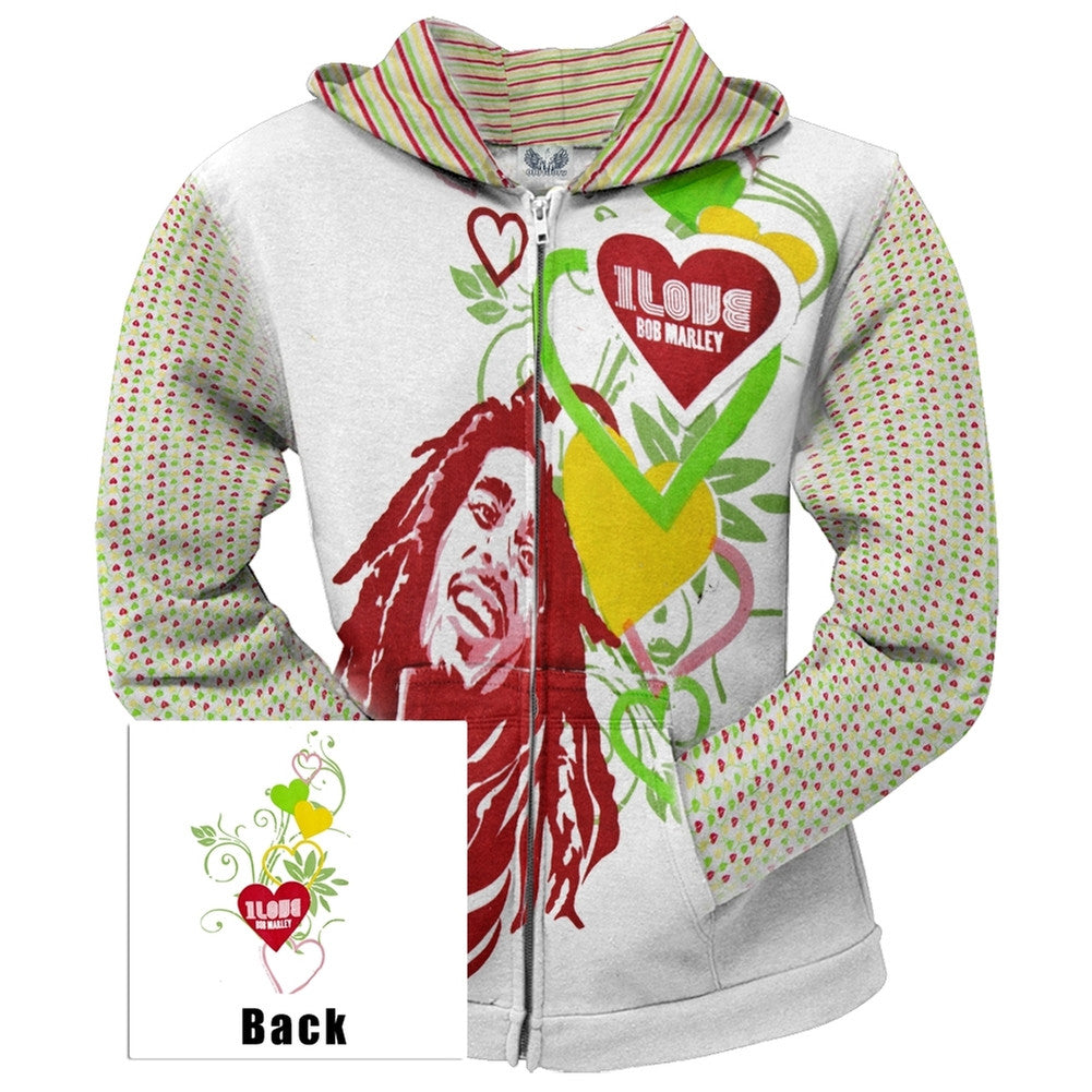 Bob Marley Love Juniors Zip Hoodie Juniors Hoodies Bob Marley SM White 