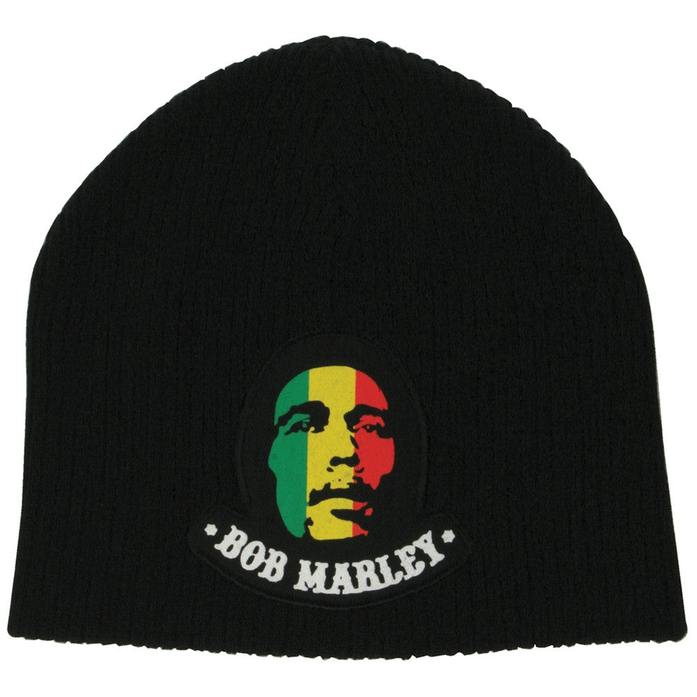 Bob Marley Rasta Colors Face Logo Black Knit Hat Beanie Knit Hats Old Glory OS